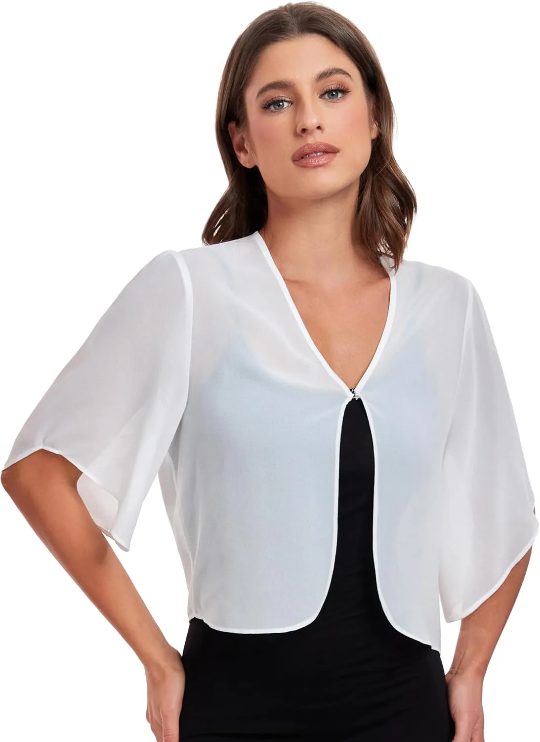 SURVODJA Womens Chiffon Cropped Cardigans Lightweight Sweaters Short Sleeve Bolero Shrugs for Dress