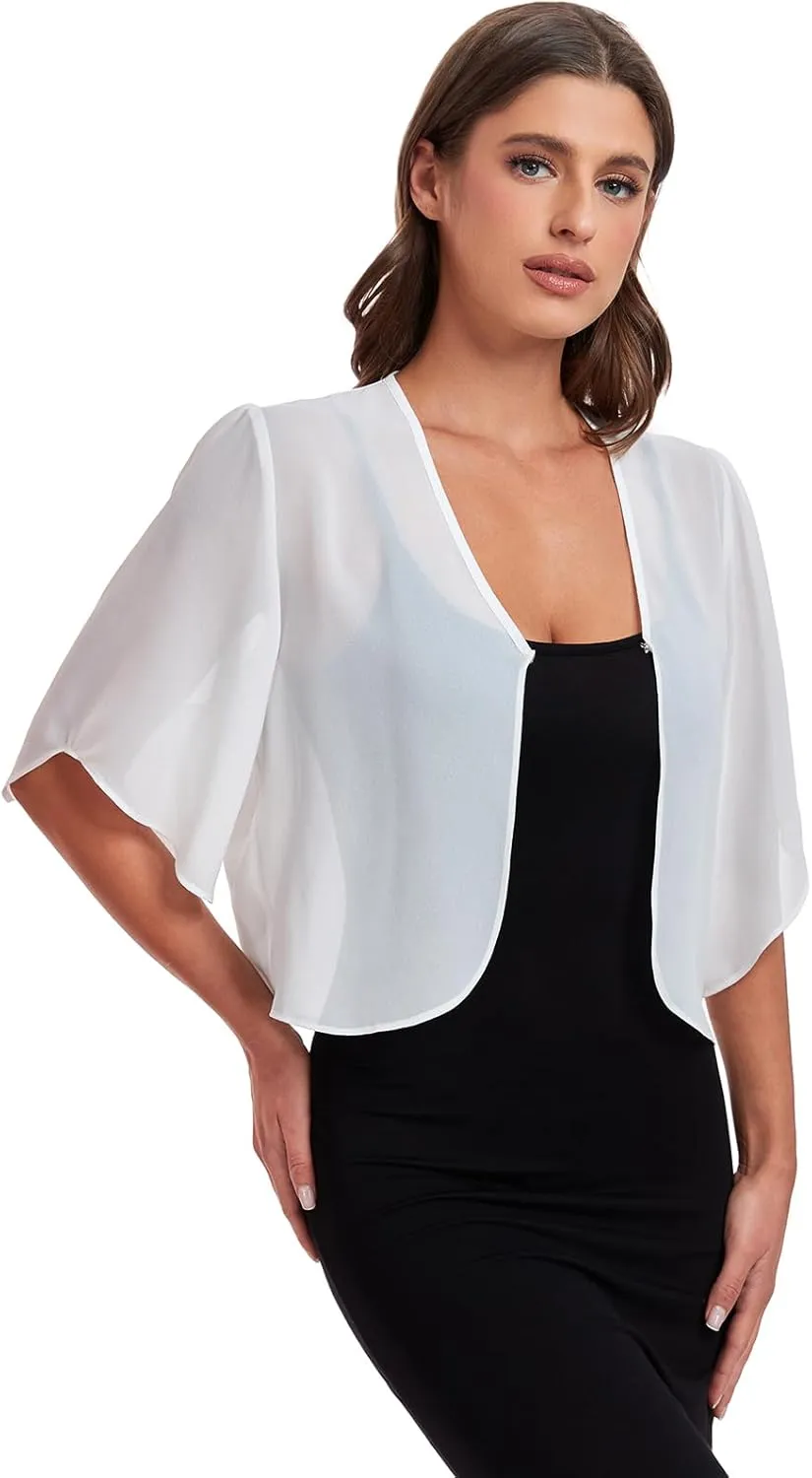 SURVODJA Womens Chiffon Cropped Cardigans Lightweight Sweaters Short Sleeve Bolero Shrugs for Dress