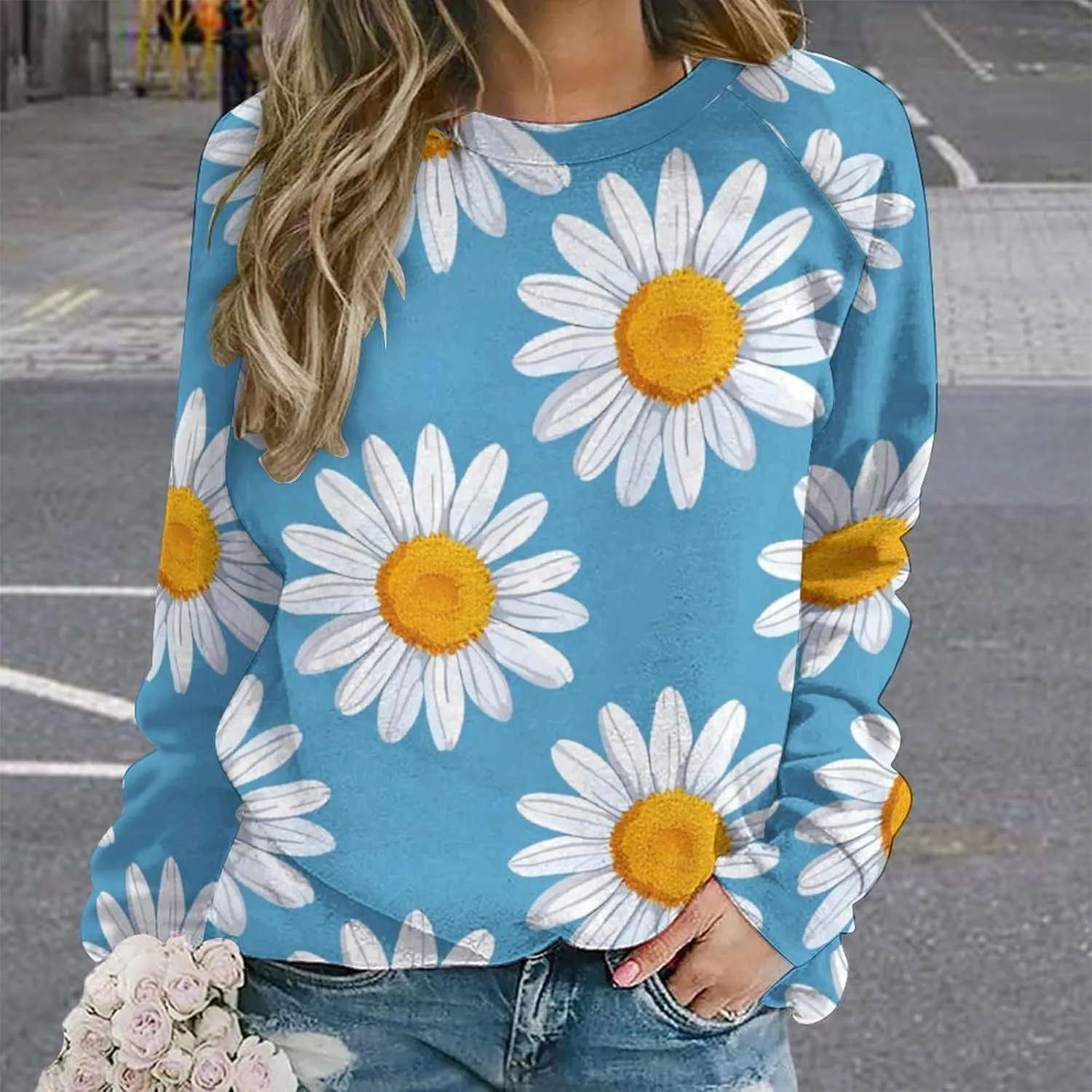 Sweatshirt for Women Long Sleeve Crewneck Boho Fall Tops 2024 Graphic Tshirts Floral Casual Trendy Pullover Tunic Tops