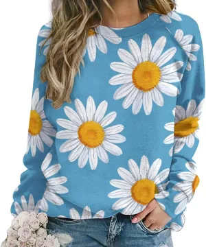 Sweatshirt for Women Long Sleeve Crewneck Boho Fall Tops 2024 Graphic Tshirts Floral Casual Trendy Pullover Tunic Tops