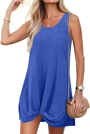 Swimsuit Coverup for Women 2025 Summer Vacation Beach Cover Up Eyelet Dress Crochet Coverups Sleeveless Short Tank Dresses