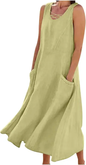 TARIENDY Summer Dresses for Women 2025 Maxi Sleeveless Sundress Fashion Beach Dress Flowy Vacation Sundresses with Pockets