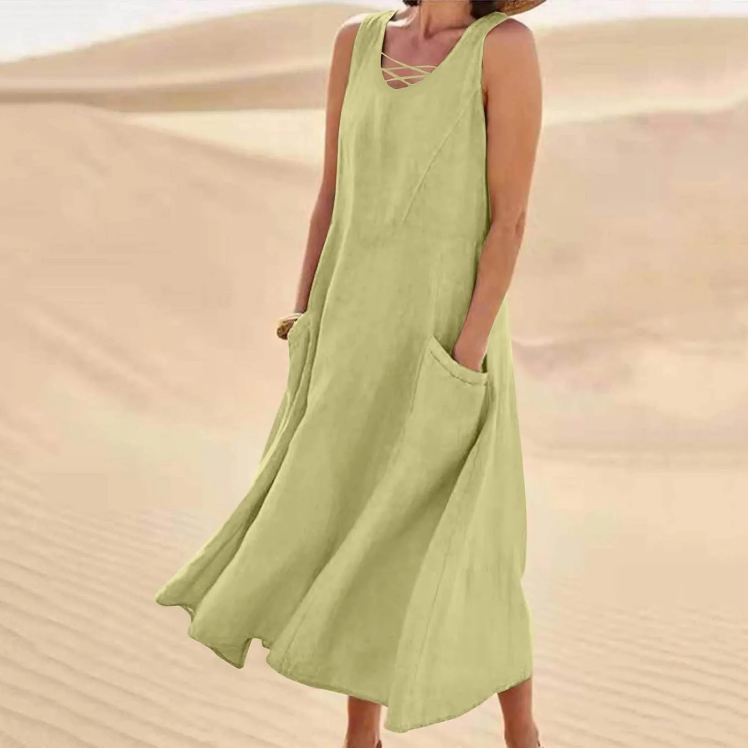 TARIENDY Summer Dresses for Women 2025 Maxi Sleeveless Sundress Fashion Beach Dress Flowy Vacation Sundresses with Pockets