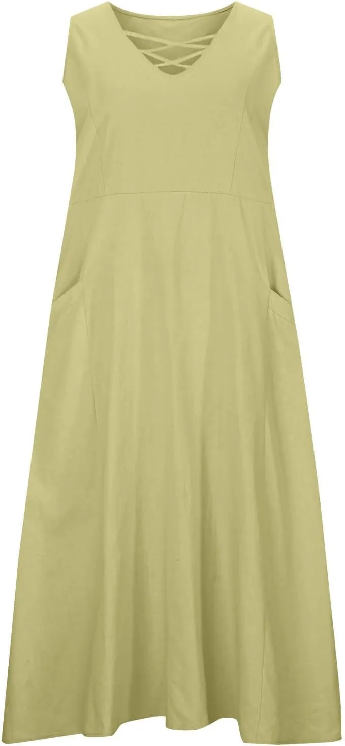 TARIENDY Summer Dresses for Women 2025 Maxi Sleeveless Sundress Fashion Beach Dress Flowy Vacation Sundresses with Pockets