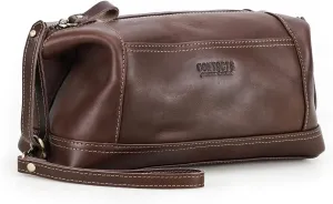 Toiletry Bag for Men Leather Travel Bathroom Shaving Dopp Kit Organizer Vintage Cosmetic Bag with Wrist Starp