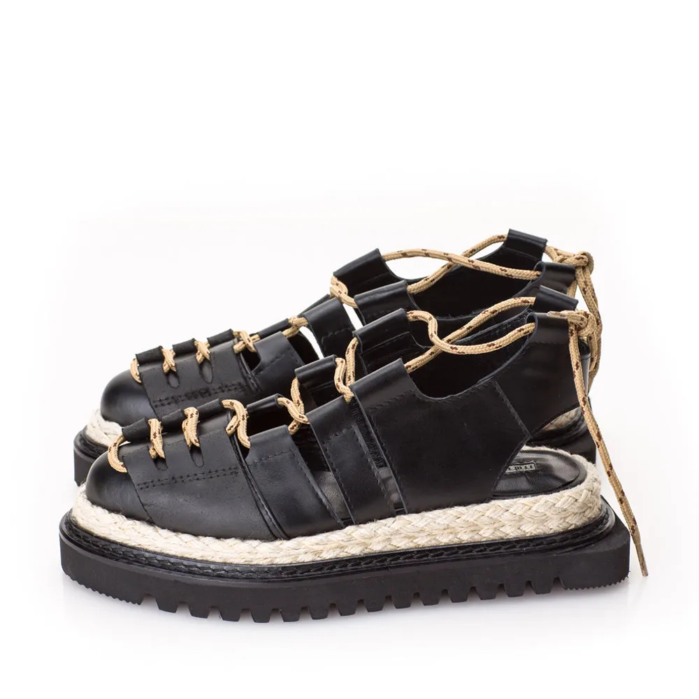 Traditional Urban black leather flat platform shoes