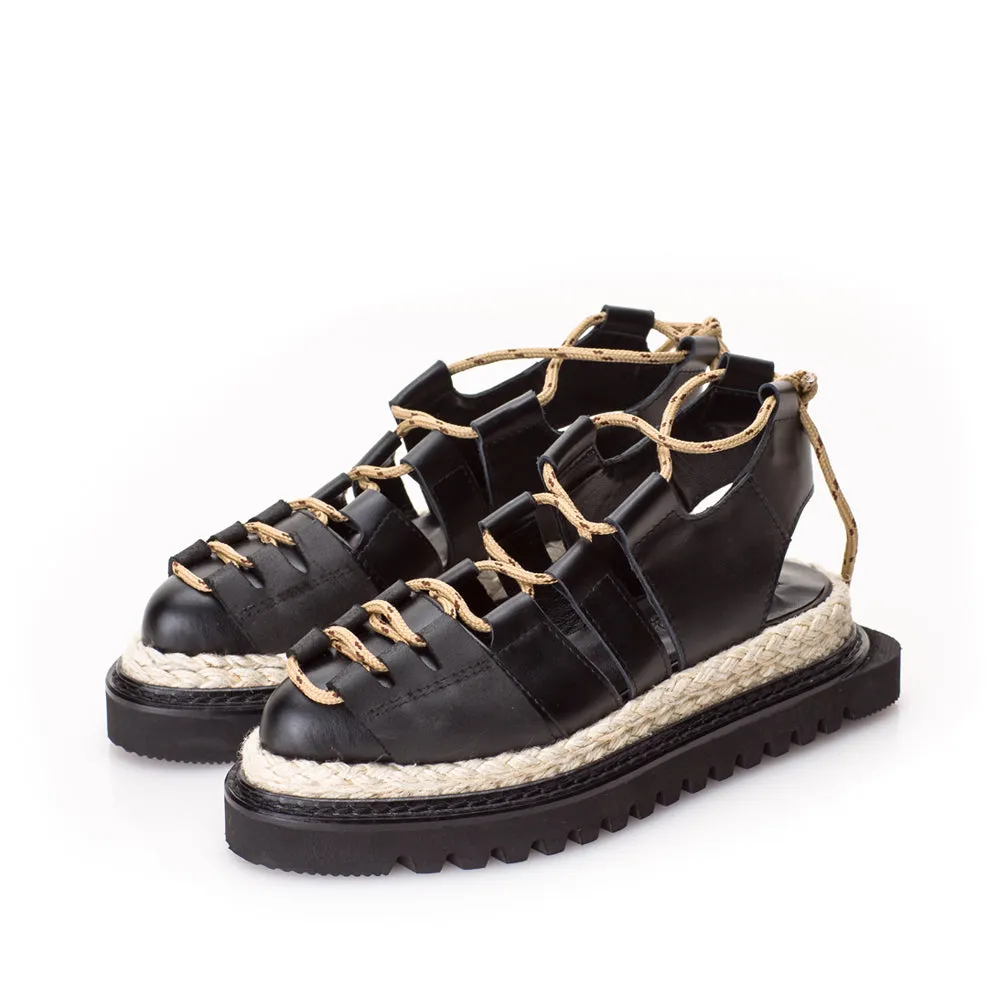 Traditional Urban black leather flat platform shoes
