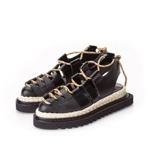 Traditional Urban black leather flat platform shoes