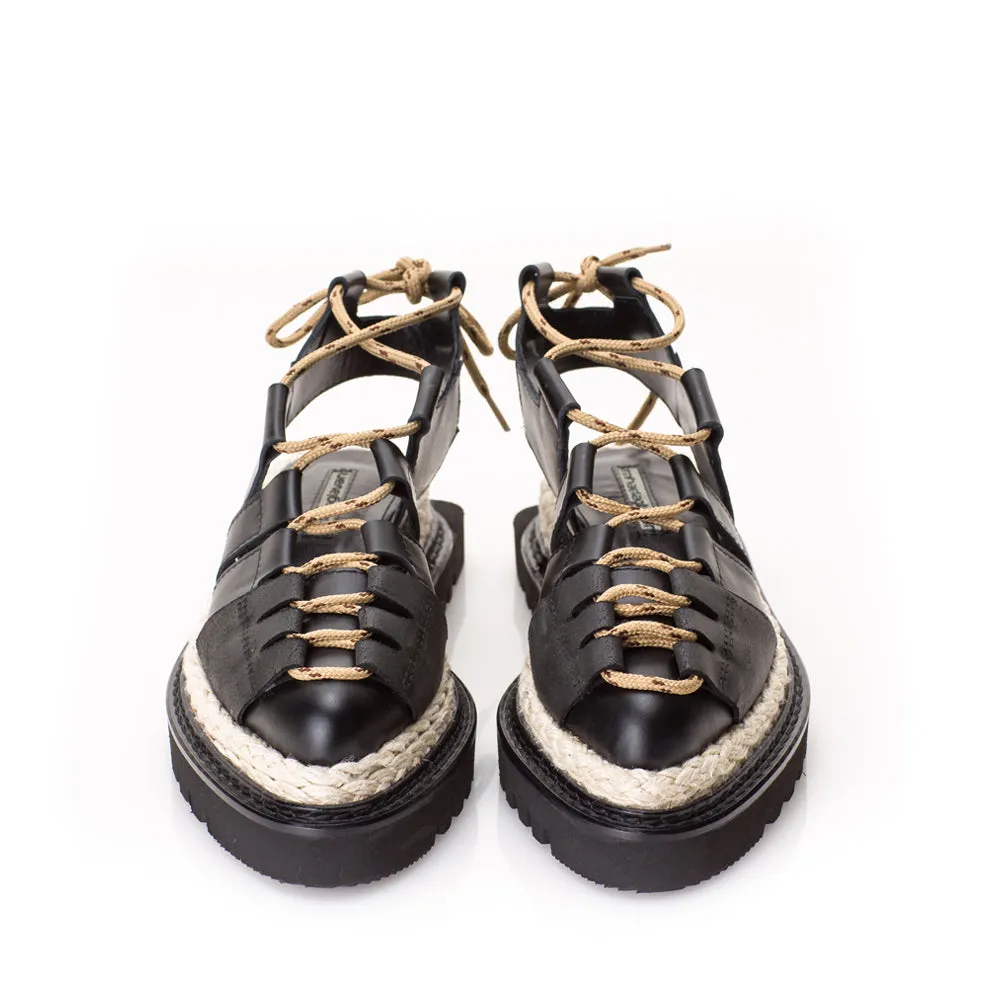 Traditional Urban black leather flat platform shoes