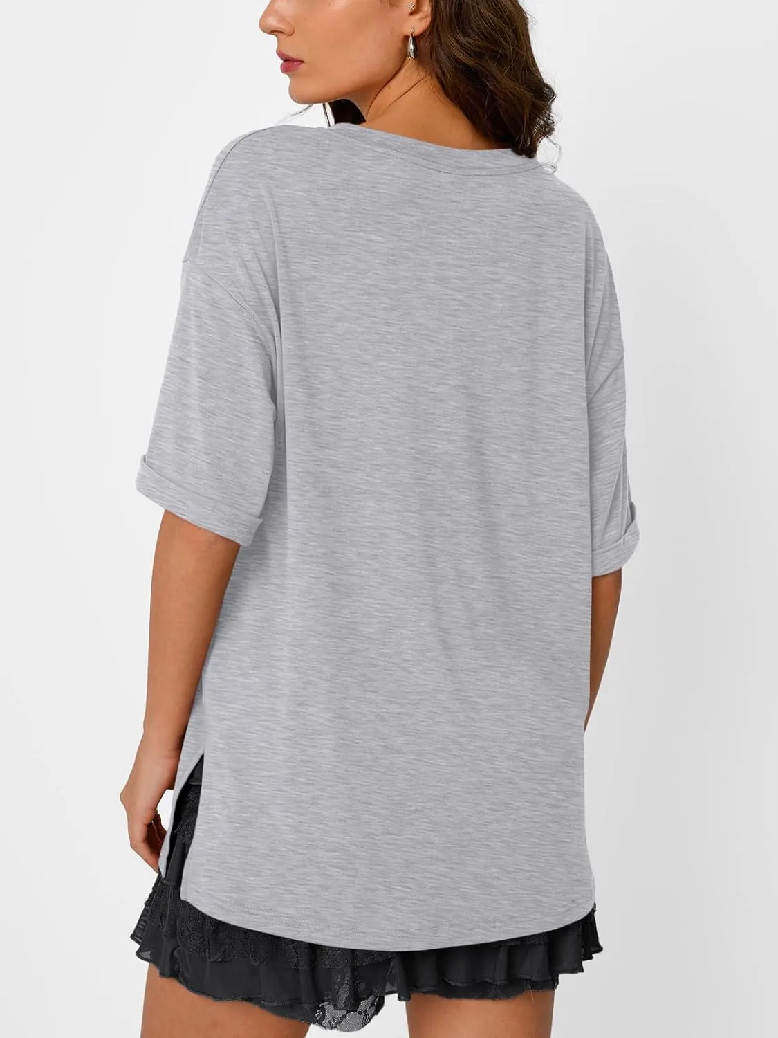 Trendy Queen Oversized Tshirts for Women Workout Plus Size Tops V Neck Short Sleeve Gym Shirts Casual Loose Fit Basic Tees