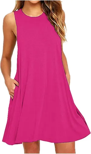 Vacation Dresses for Women 2024 Sleeveless Casual Sundresses A Line Fashion Comfy Short Dresses with Pockets