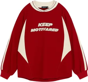 Vamtac Patchwork Crewneck Sweatshirt Oversized Vintage Letter Long Sleeve T-Shirt Graphic Top for Men Streetwear