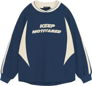 Vamtac Patchwork Crewneck Sweatshirt Oversized Vintage Letter Long Sleeve T-Shirt Graphic Top for Men Streetwear