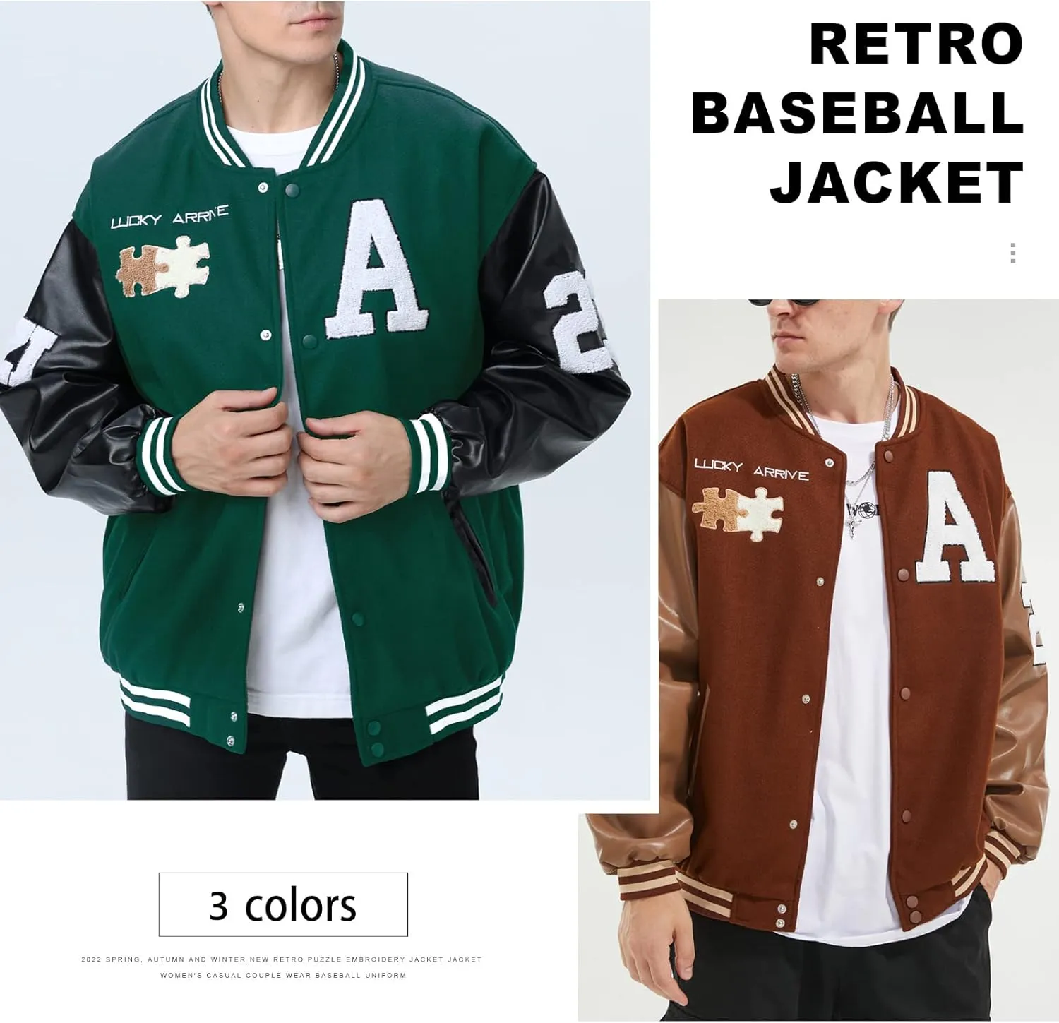 Varsity Jacket Unisex Y2K Embroidered Letterman Bomber Jacket Casual Baseball Jackets