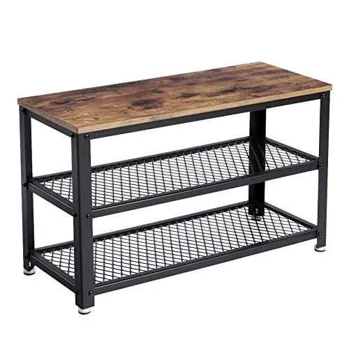 VASAGLE Industrial Shoe Bench, 3-Tier Shoe Rack, Storage Organizer with Seat, Industrial, Wood Look Accent Furniture with Metal Frame, for Entryway, Living Room, Hallway ULBS73X