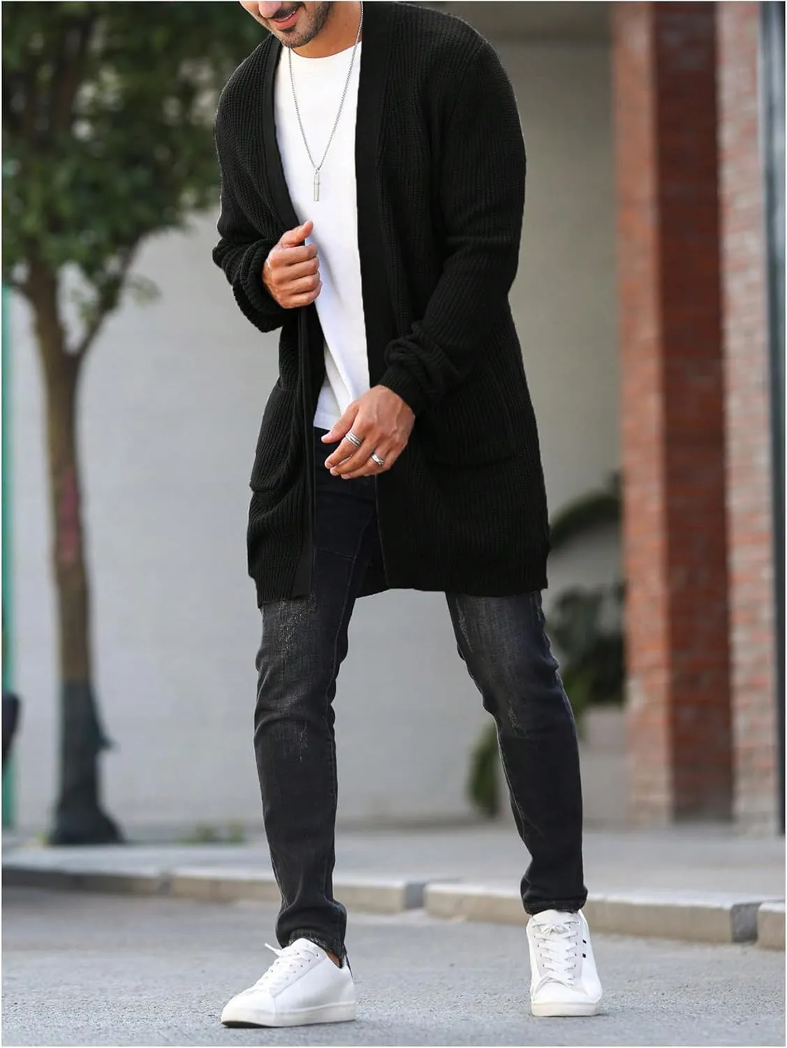 Verdusa Men's Long Sleeve Loose Cardigans Open Front Knitted Sweater Outwear