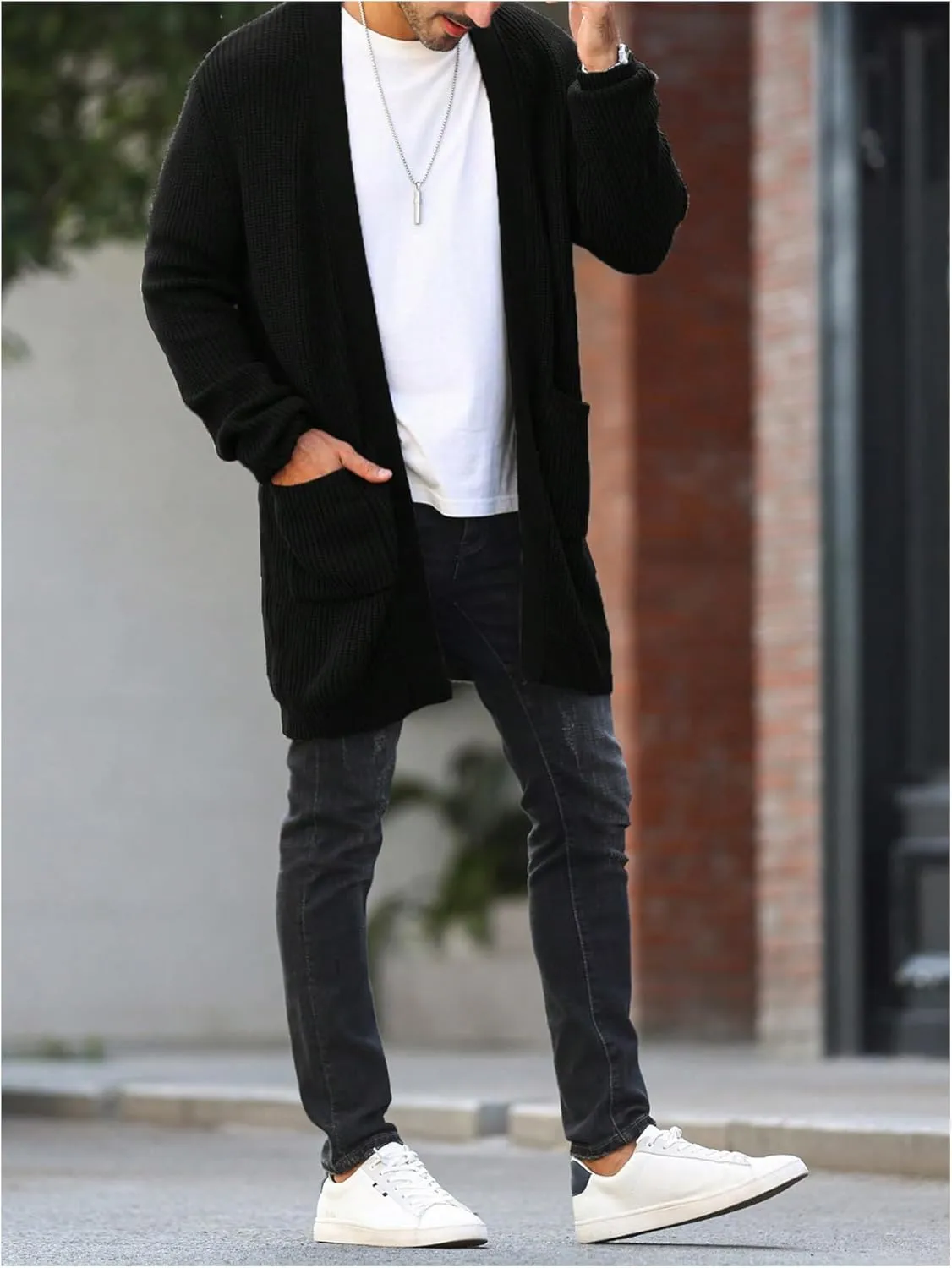 Verdusa Men's Long Sleeve Loose Cardigans Open Front Knitted Sweater Outwear