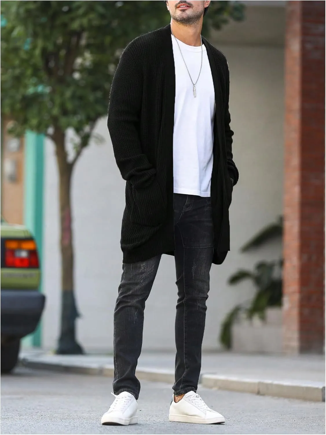 Verdusa Men's Long Sleeve Loose Cardigans Open Front Knitted Sweater Outwear