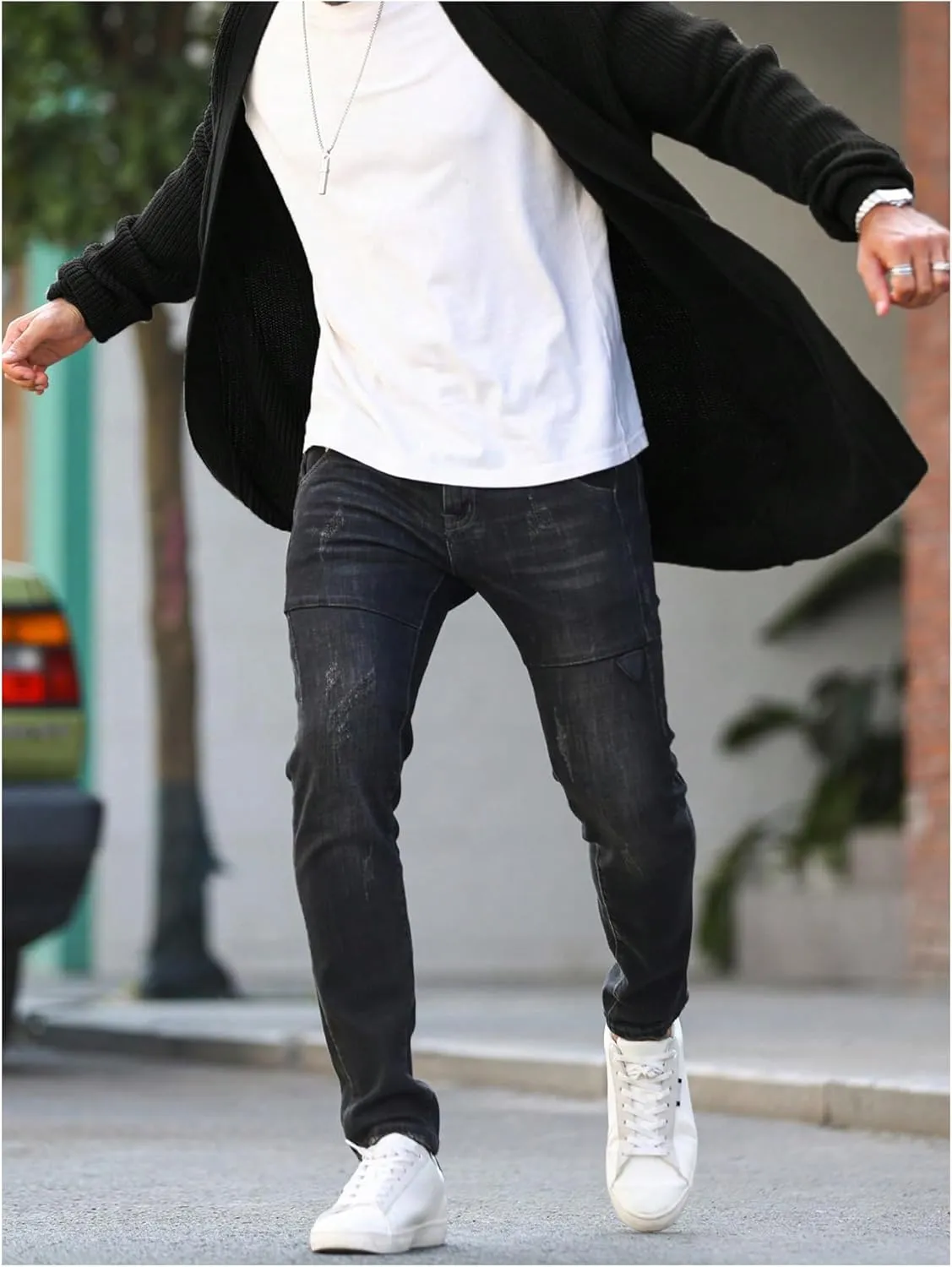 Verdusa Men's Long Sleeve Loose Cardigans Open Front Knitted Sweater Outwear