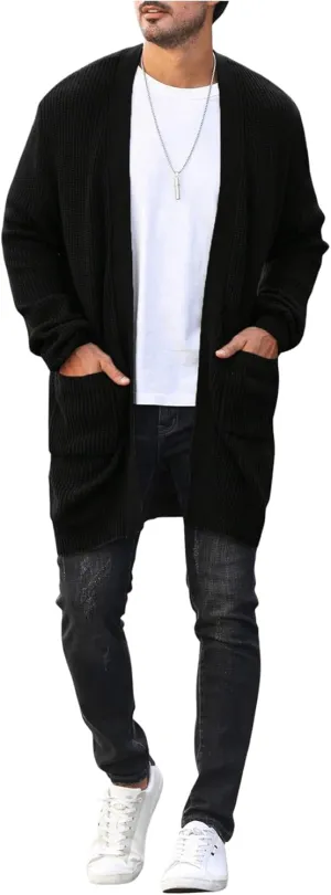 Verdusa Men's Long Sleeve Loose Cardigans Open Front Knitted Sweater Outwear