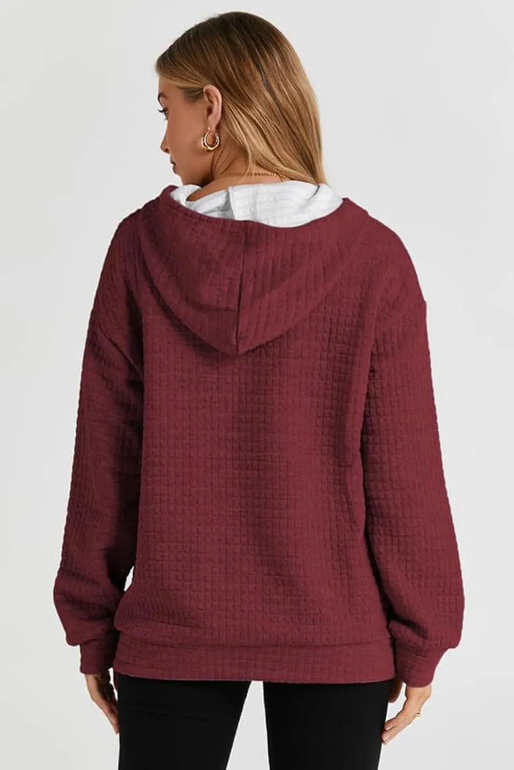VILOVE Mama Sweatshirt Women Funny Mama Letter Print Waffle Knitted Hoodies Casual Long Sleeve Pullover Hooded Tops