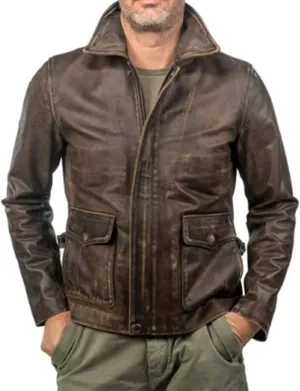 Vintage Brown Bomber Leather Jacket for Mens - Brown Distressesd Jackets