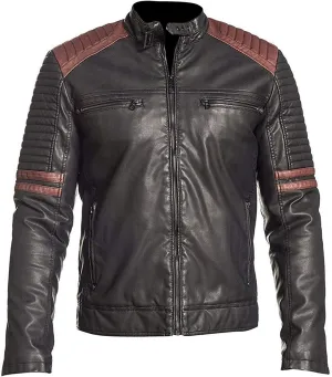 Vintage Cafe Racer Black & Brown Retro Biker Unisex Genuine Leather Jacket