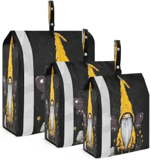 Vintage Gnome Bee Black Packing Cubes for Travel 3 Set Luggage Packing Cubes Luggage Bags Organizer for Easy Packing