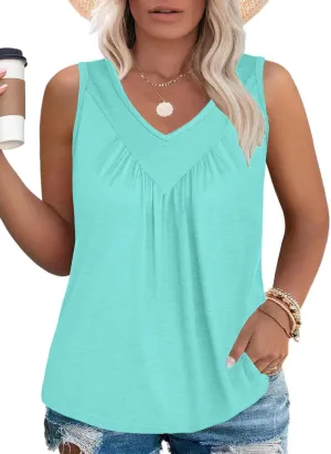 VISLILY Womens-Plus-Size-Tank-Tops 2025 Casual V Neck Sleeveless T Shirts Flowy Pleated Tunics Trendy Cute Blouses XL-5XL