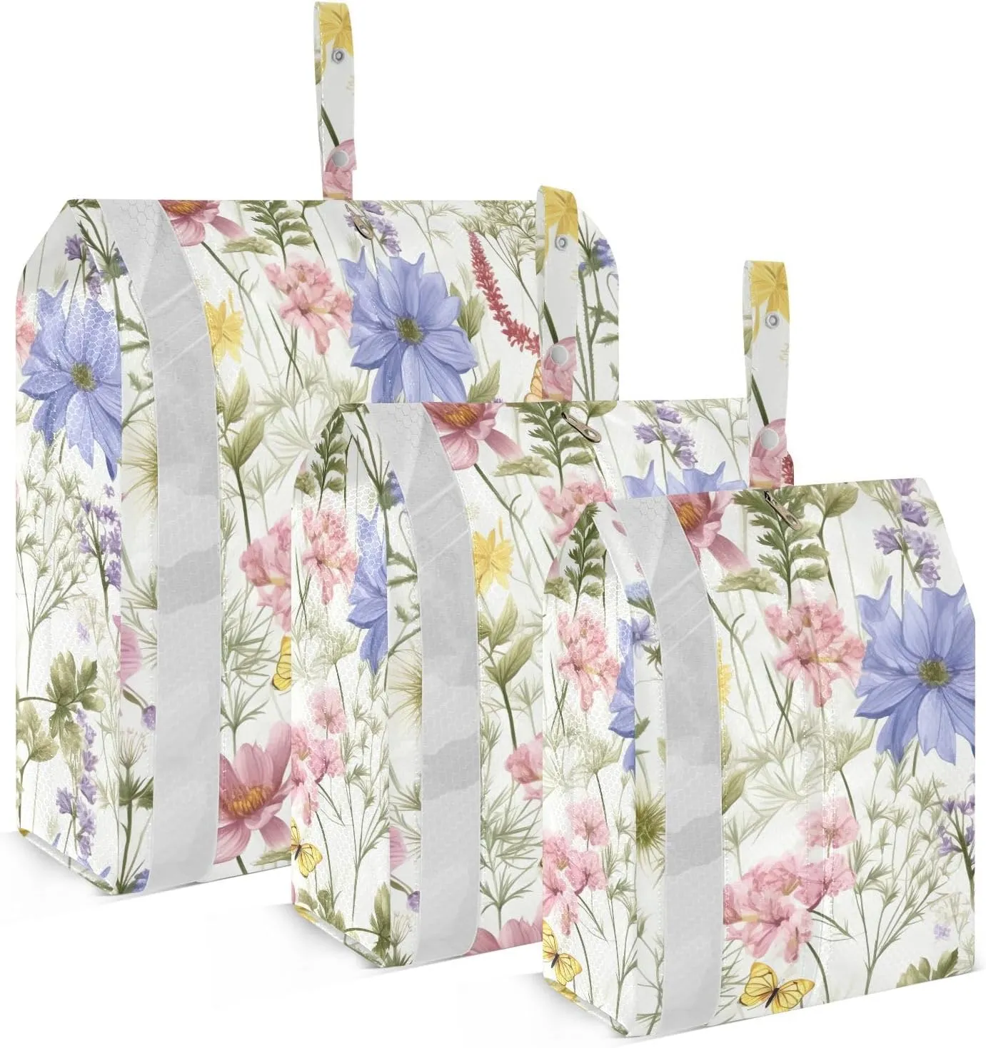 Watercolor Spring Flowers White Packing Cubes for Travel 3 Set Compression Packing Bags Luggage Cubes for Suitcase
