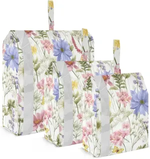 Watercolor Spring Flowers White Packing Cubes for Travel 3 Set Compression Packing Bags Luggage Cubes for Suitcase