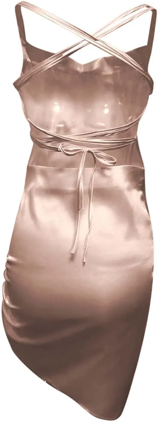 Wedding Guest Dresses for Women V Neck Tie Back Ruffle Hem Mini Dress Short Sleeveless Summer Casual Beach Dress