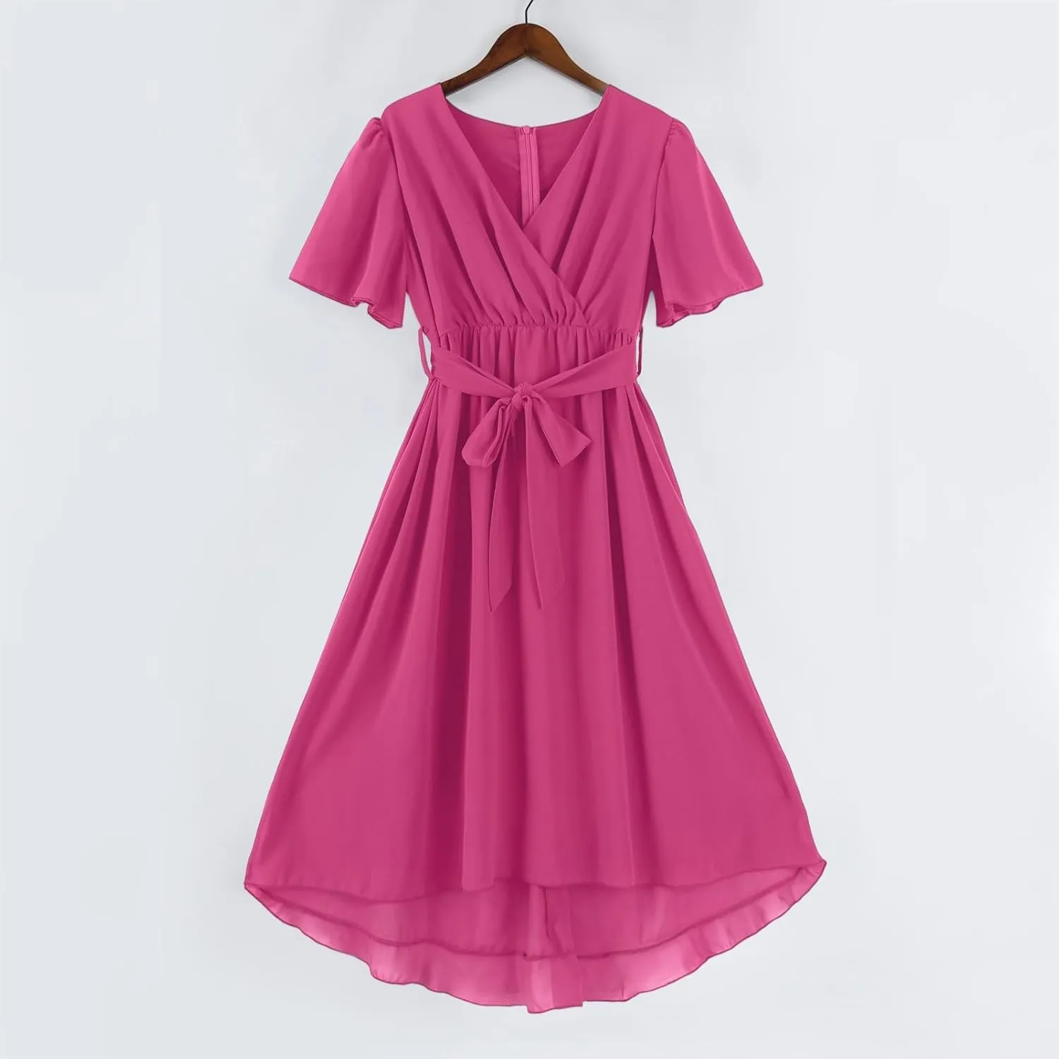 Wedding Guest Dress,Prom Cocktail Summer Sexy Dresses for Women Wrap Flowy Chiffon Womens Midi Dress