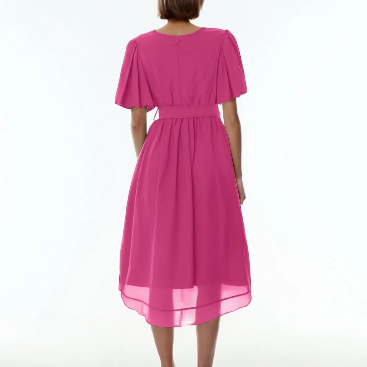 Wedding Guest Dress,Prom Cocktail Summer Sexy Dresses for Women Wrap Flowy Chiffon Womens Midi Dress