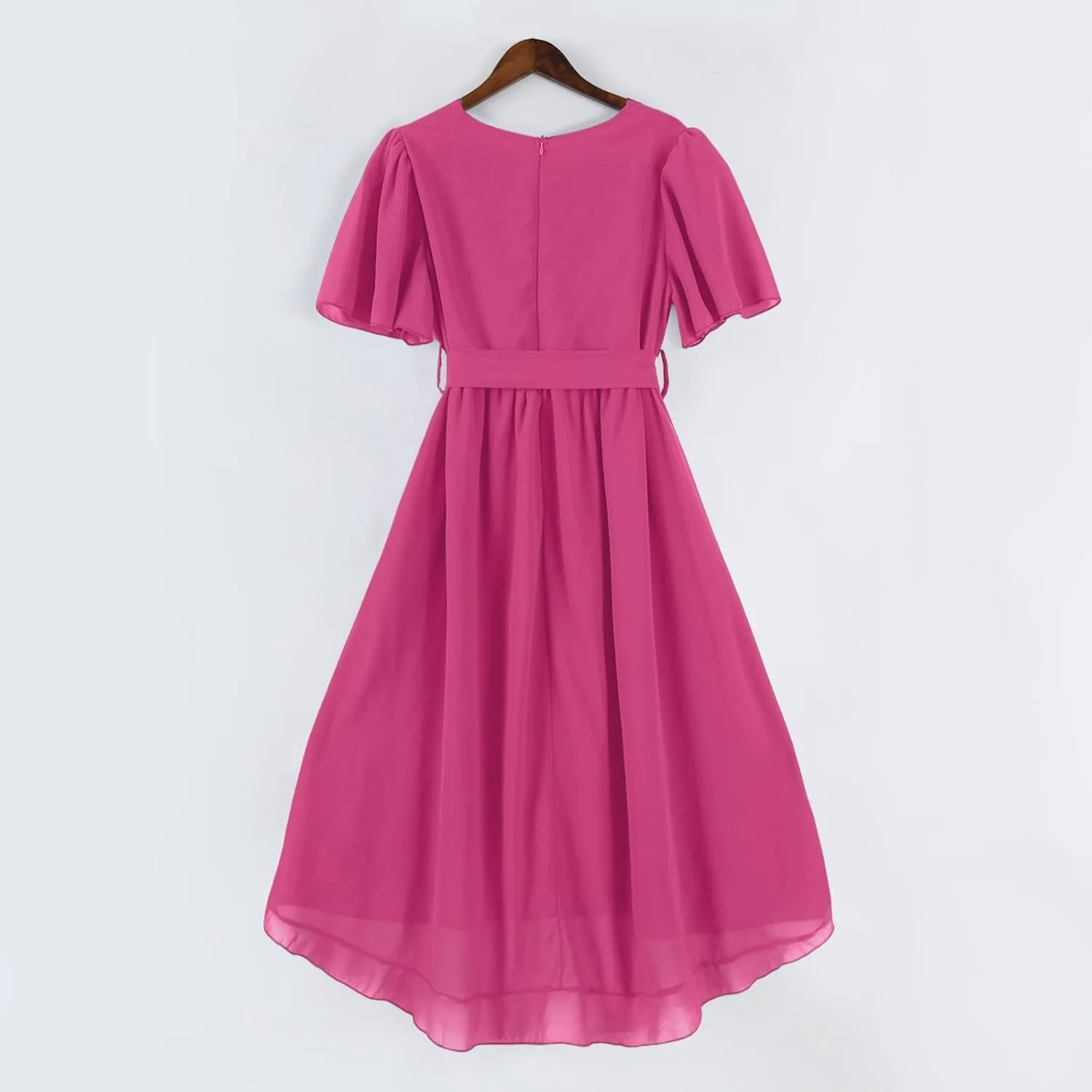 Wedding Guest Dress,Prom Cocktail Summer Sexy Dresses for Women Wrap Flowy Chiffon Womens Midi Dress