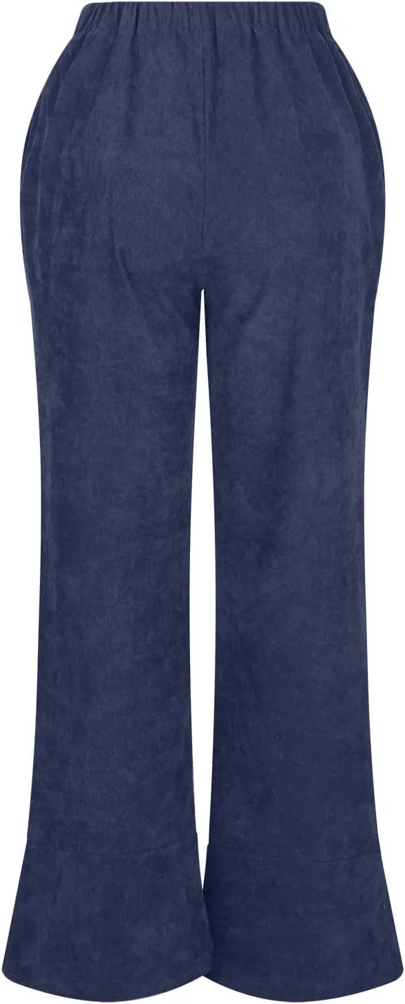 Wide Leg Pants Business Casual Straight Office Trousers for Women Solid Color Elastic Waist Curved Slit Lounge Pants