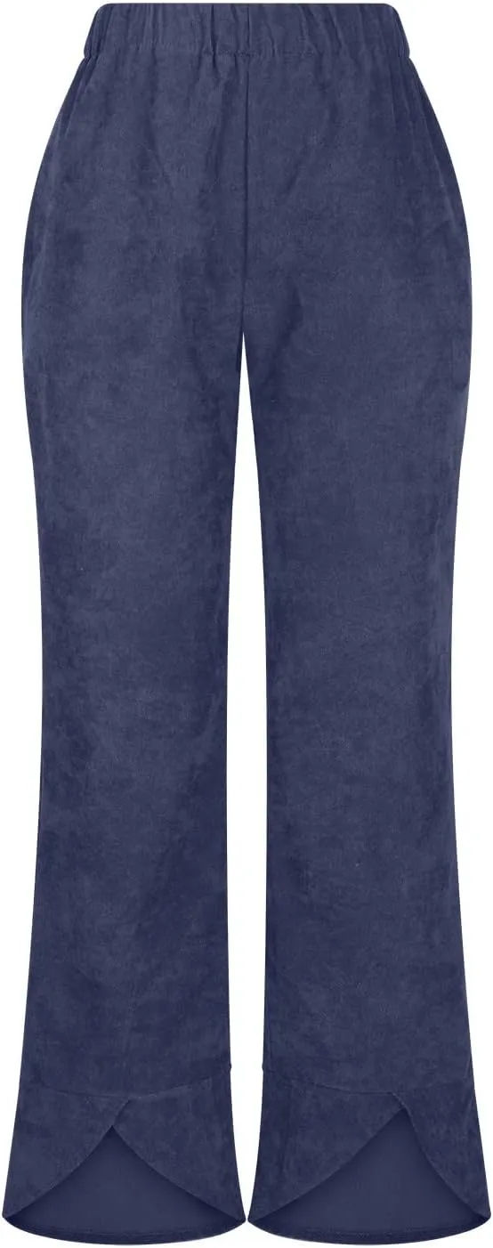 Wide Leg Pants Business Casual Straight Office Trousers for Women Solid Color Elastic Waist Curved Slit Lounge Pants