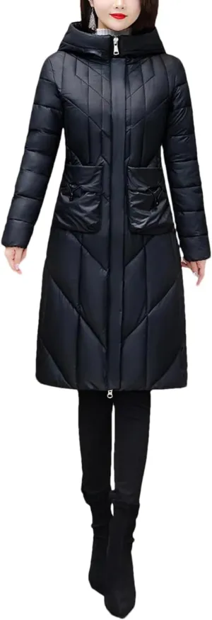 Winter Jacket Women's Long Parkas Hooded Overcoat Female Solid Color Casual Cotton Padded Coat Warm Outerwear