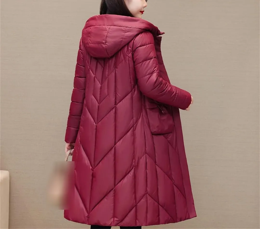 Winter Jacket Women's Long Parkas Hooded Overcoat Female Solid Color Casual Cotton Padded Coat Warm Outerwear