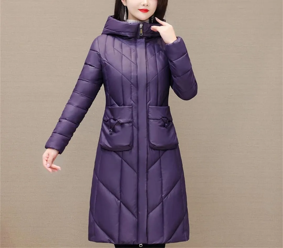 Winter Jacket Women's Long Parkas Hooded Overcoat Female Solid Color Casual Cotton Padded Coat Warm Outerwear