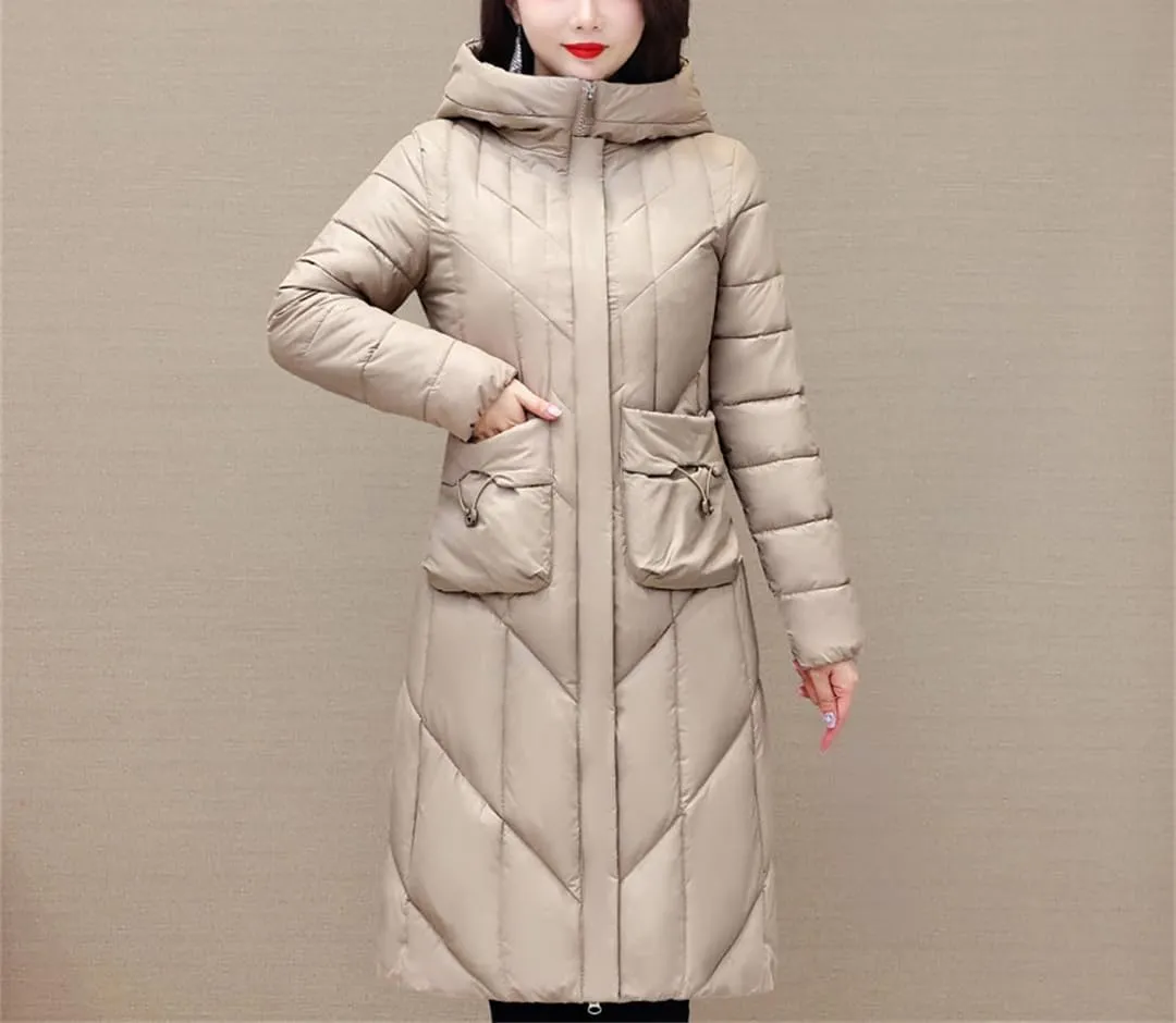 Winter Jacket Women's Long Parkas Hooded Overcoat Female Solid Color Casual Cotton Padded Coat Warm Outerwear