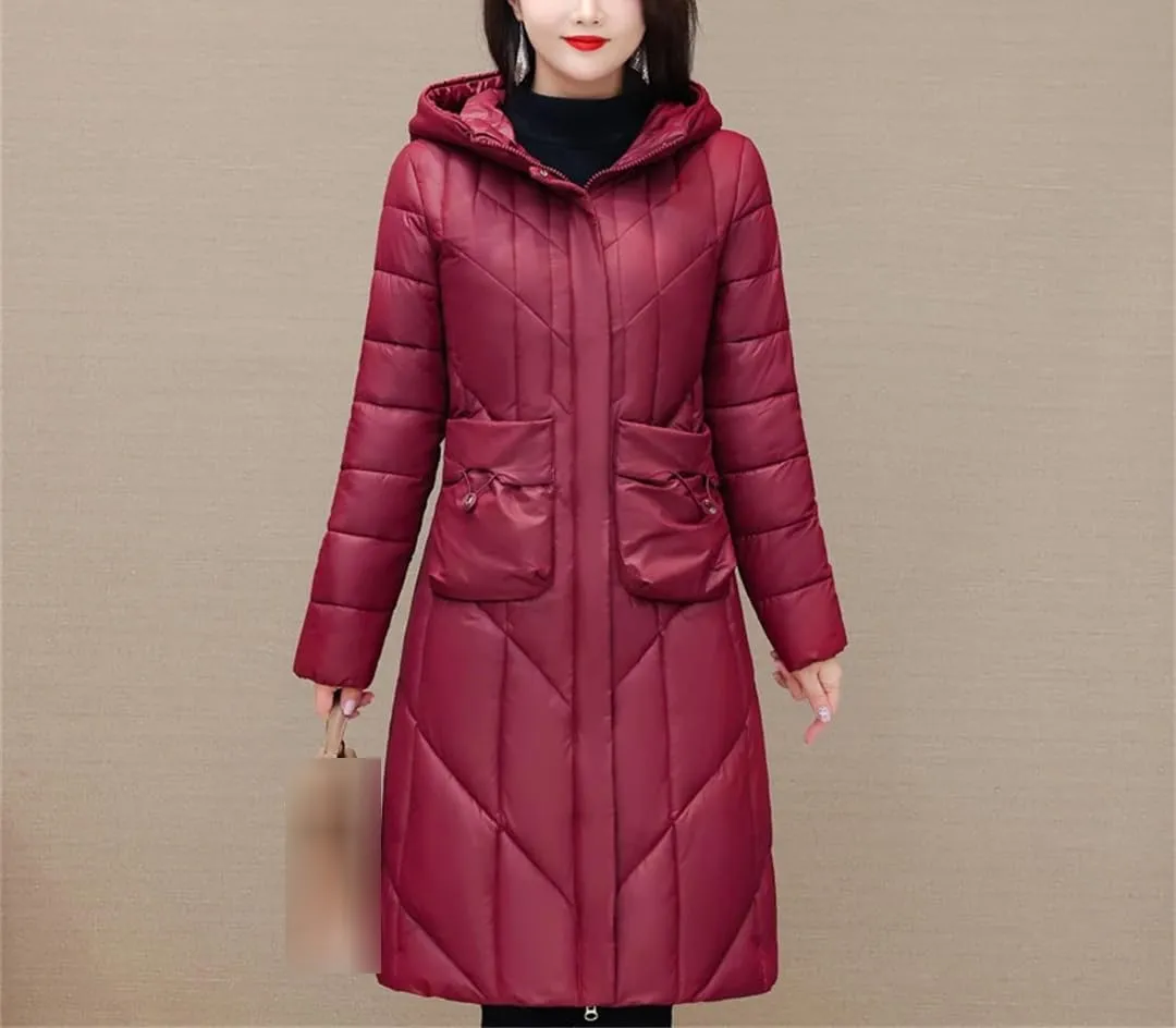 Winter Jacket Women's Long Parkas Hooded Overcoat Female Solid Color Casual Cotton Padded Coat Warm Outerwear