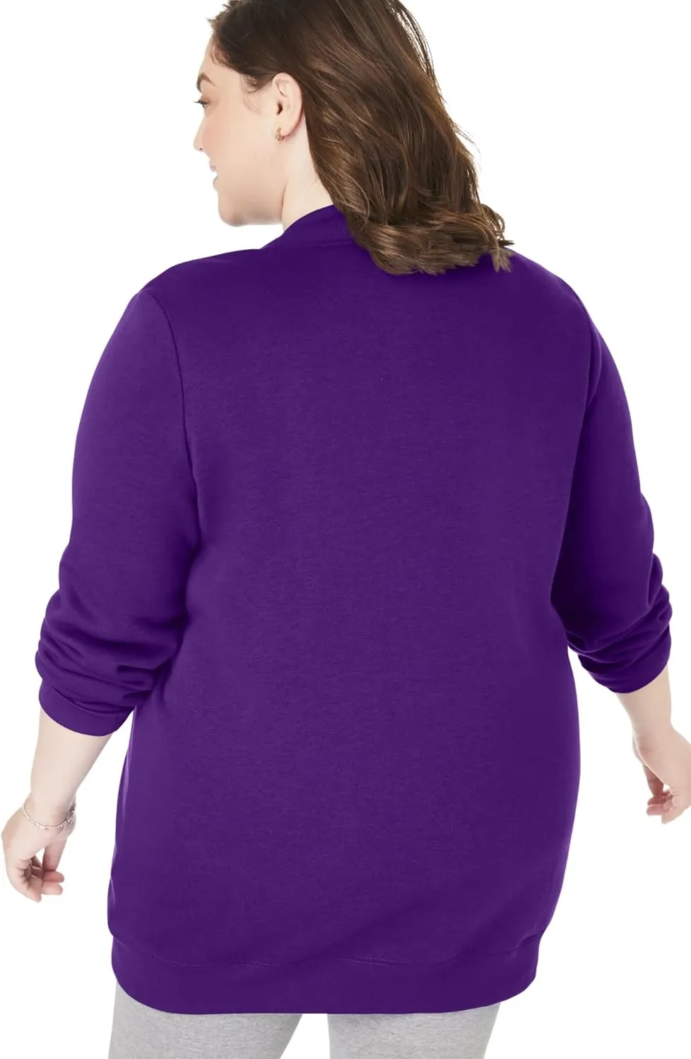 Woman Within Plus Size Fleece Baseball Jacket Long Oversized Fleece Coat