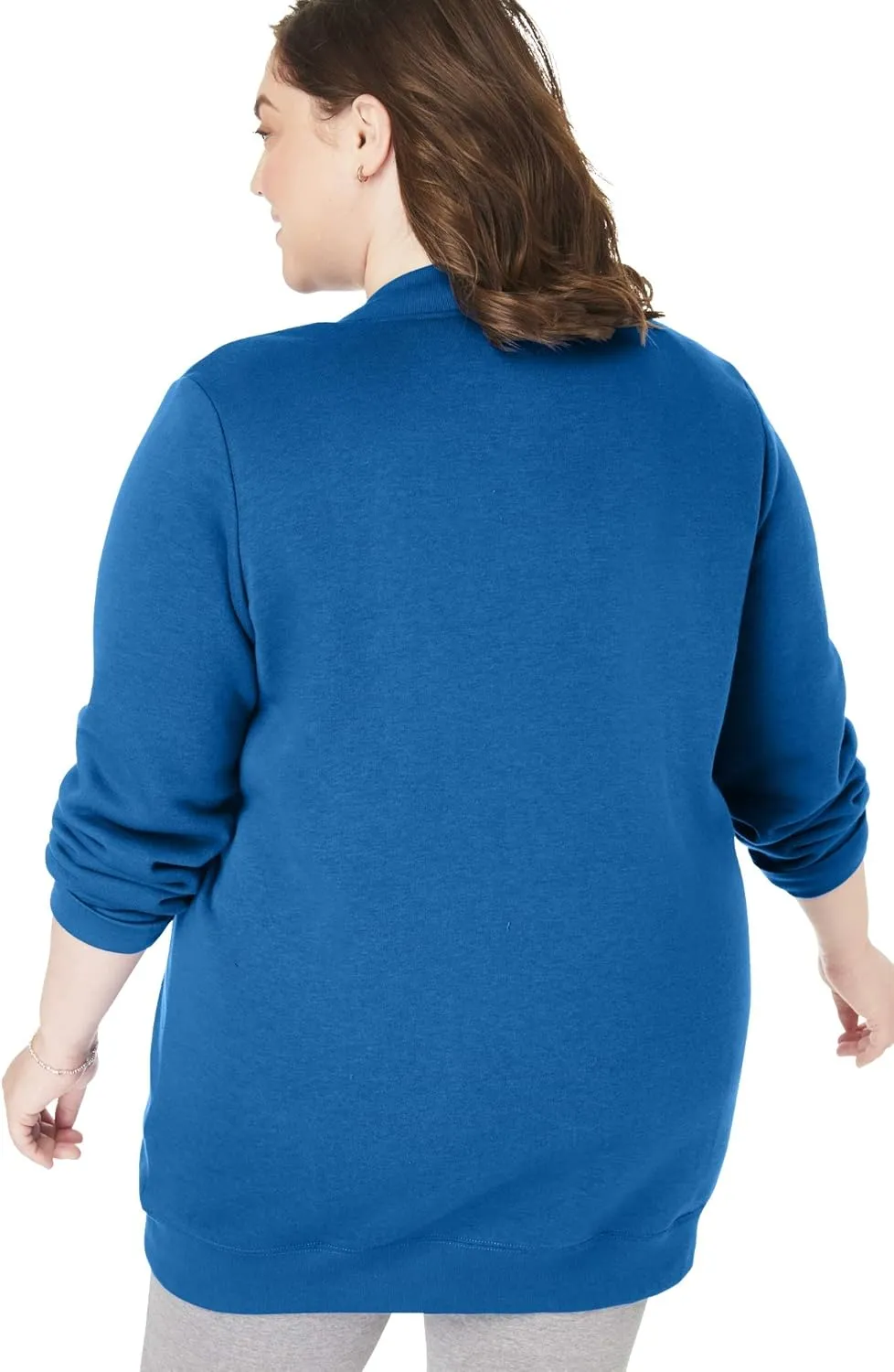 Woman Within Plus Size Fleece Baseball Jacket Long Oversized Fleece Coat