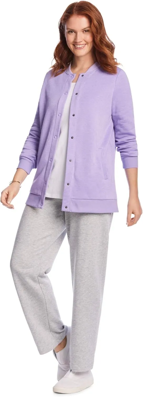 Woman Within Plus Size Fleece Baseball Jacket Long Oversized Fleece Coat