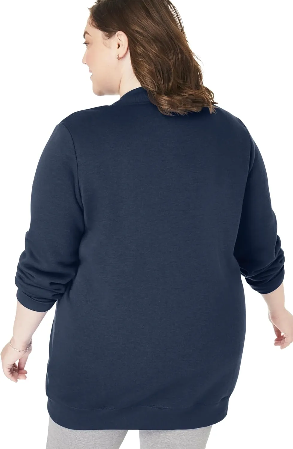 Woman Within Plus Size Fleece Baseball Jacket Long Oversized Fleece Coat
