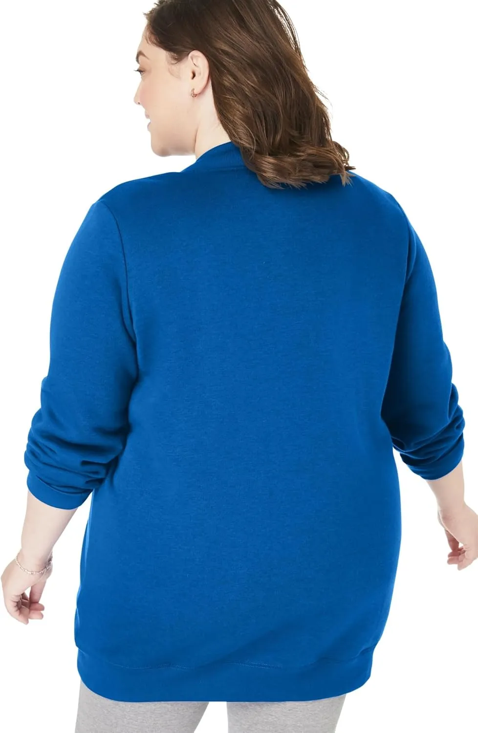 Woman Within Plus Size Fleece Baseball Jacket Long Oversized Fleece Coat