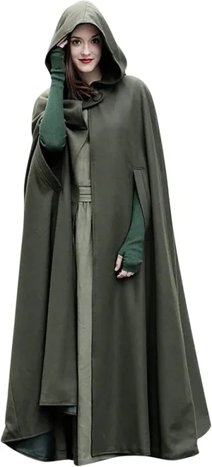 Women Hooded Wool Blend Maxi Long Cape Poncho Maxi Cloak Coat Fall Winter Trench Coat Robe Gothic Plus Size Clothes