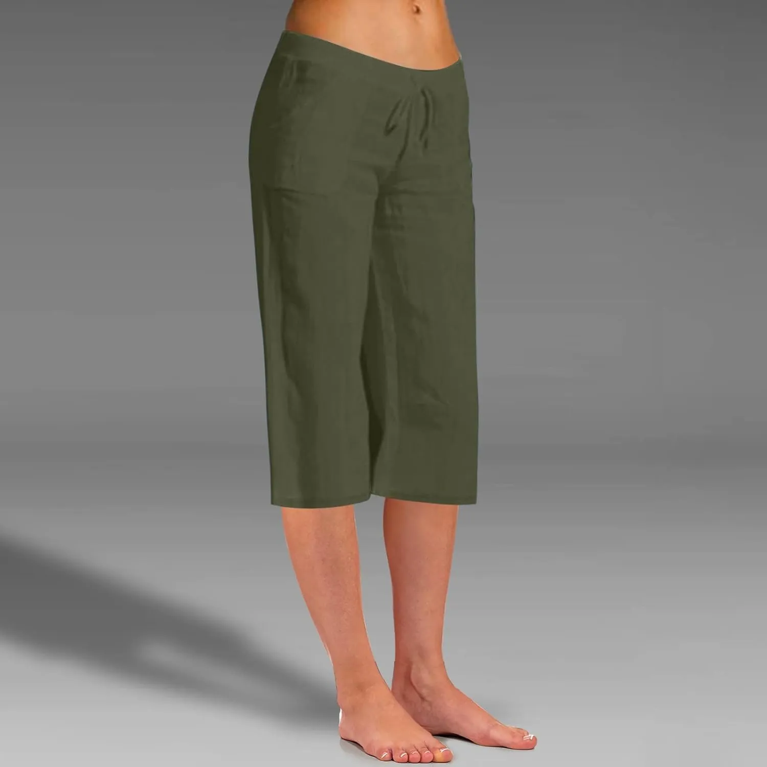 Women Linen Blend Summer Pull On Palazzo Lounge Pants High Waist Straight Slim-Fit Trousers Beach