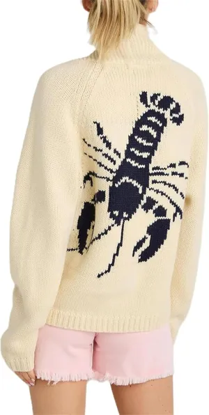 Women Shawl Collar Cardigan Sweater Lobster Print Long Sleeve Button Down Jumper Tops Vintage Chunky Knit Coat